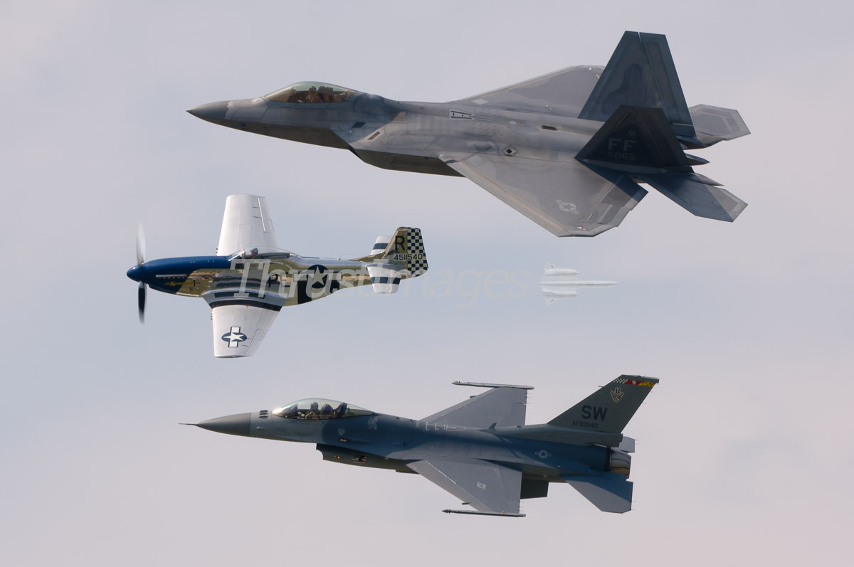 F-22 Raptor F-16 Falcon and P-51 Mustang